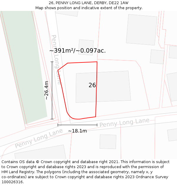 26, PENNY LONG LANE, DERBY, DE22 1AW: Plot and title map