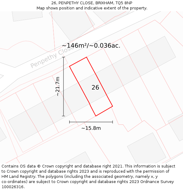 26, PENPETHY CLOSE, BRIXHAM, TQ5 8NP: Plot and title map