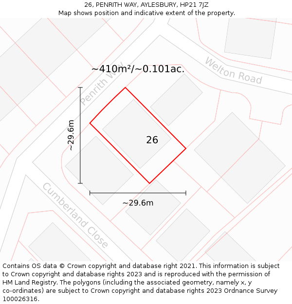 26, PENRITH WAY, AYLESBURY, HP21 7JZ: Plot and title map