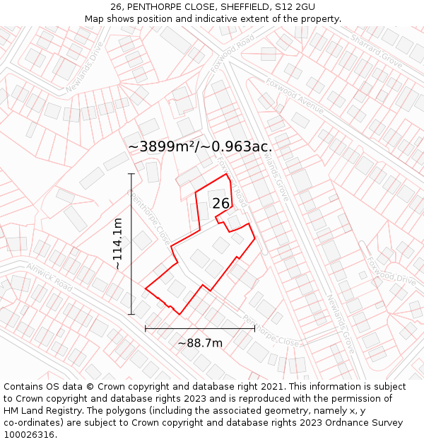 26, PENTHORPE CLOSE, SHEFFIELD, S12 2GU: Plot and title map