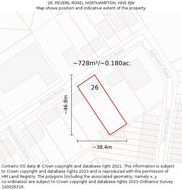 26, PEVERIL ROAD, NORTHAMPTON, NN5 6JW: Plot and title map