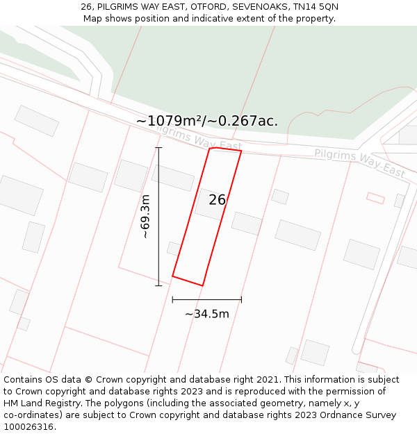 26, PILGRIMS WAY EAST, OTFORD, SEVENOAKS, TN14 5QN: Plot and title map