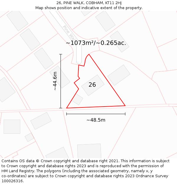 26, PINE WALK, COBHAM, KT11 2HJ: Plot and title map