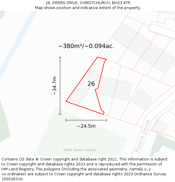 26, PIPERS DRIVE, CHRISTCHURCH, BH23 4TR: Plot and title map