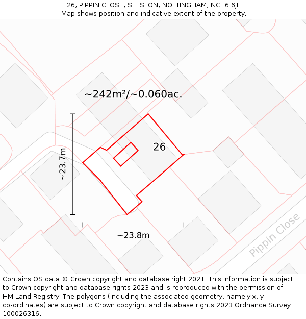26, PIPPIN CLOSE, SELSTON, NOTTINGHAM, NG16 6JE: Plot and title map