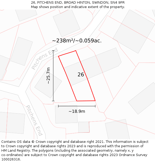 26, PITCHENS END, BROAD HINTON, SWINDON, SN4 9PR: Plot and title map