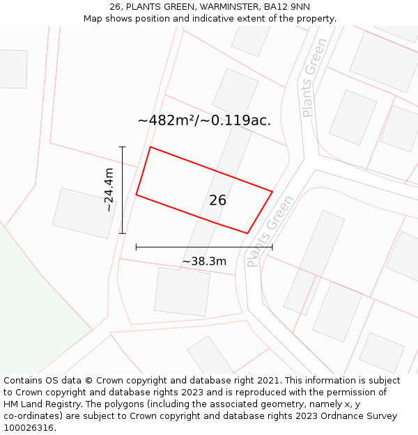 26, PLANTS GREEN, WARMINSTER, BA12 9NN: Plot and title map
