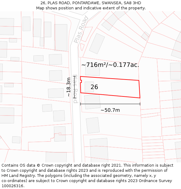 26, PLAS ROAD, PONTARDAWE, SWANSEA, SA8 3HD: Plot and title map