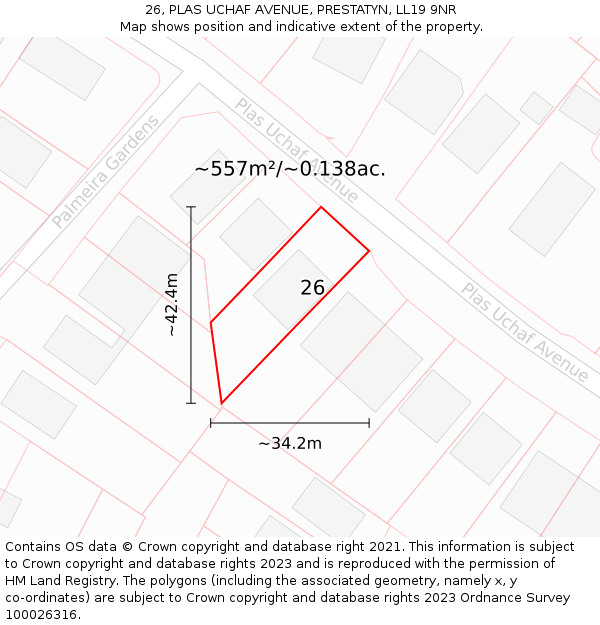 26, PLAS UCHAF AVENUE, PRESTATYN, LL19 9NR: Plot and title map