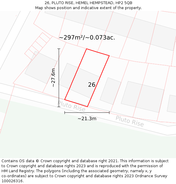 26, PLUTO RISE, HEMEL HEMPSTEAD, HP2 5QB: Plot and title map