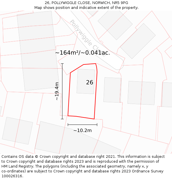 26, POLLYWIGGLE CLOSE, NORWICH, NR5 9PG: Plot and title map