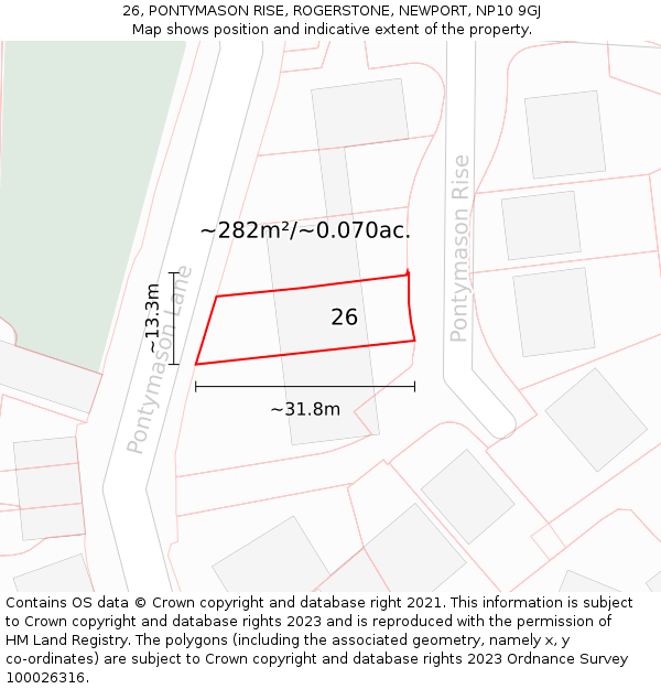 26, PONTYMASON RISE, ROGERSTONE, NEWPORT, NP10 9GJ: Plot and title map
