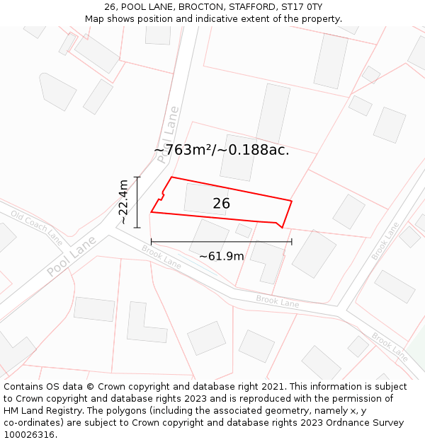 26, POOL LANE, BROCTON, STAFFORD, ST17 0TY: Plot and title map