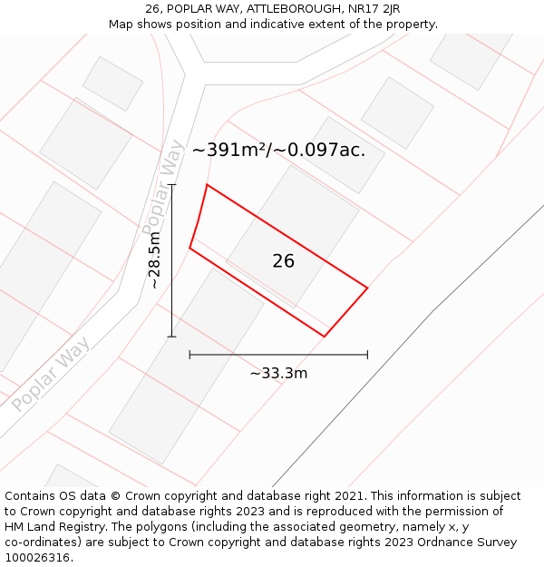 26, POPLAR WAY, ATTLEBOROUGH, NR17 2JR: Plot and title map