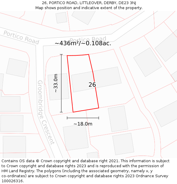 26, PORTICO ROAD, LITTLEOVER, DERBY, DE23 3NJ: Plot and title map