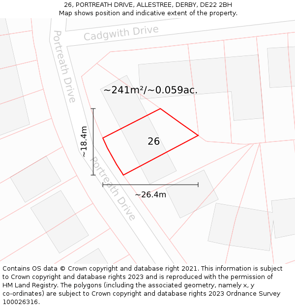 26, PORTREATH DRIVE, ALLESTREE, DERBY, DE22 2BH: Plot and title map