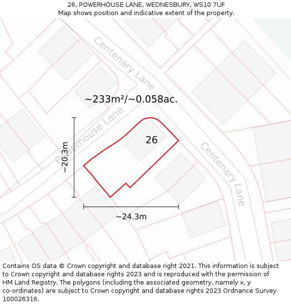 26, POWERHOUSE LANE, WEDNESBURY, WS10 7UF: Plot and title map
