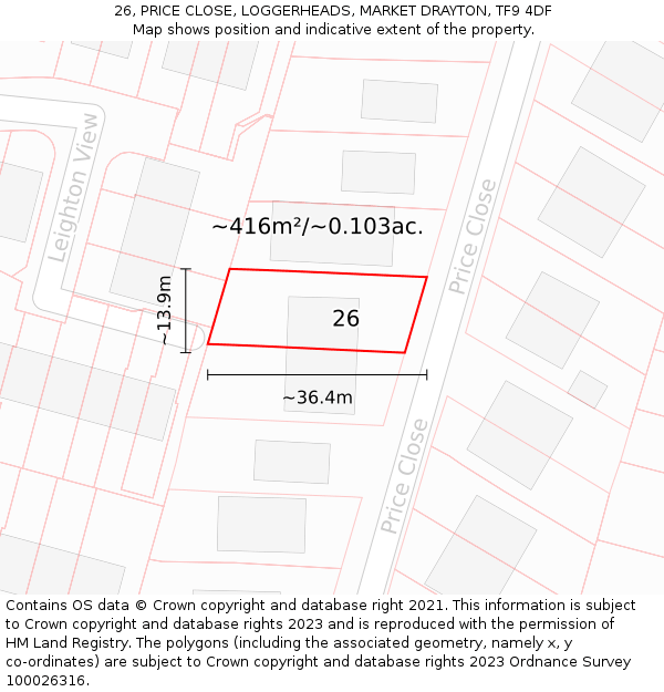 26, PRICE CLOSE, LOGGERHEADS, MARKET DRAYTON, TF9 4DF: Plot and title map