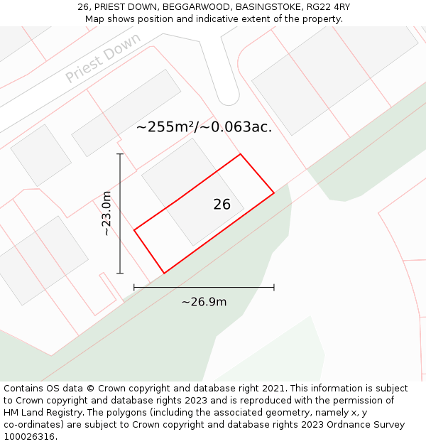 26, PRIEST DOWN, BEGGARWOOD, BASINGSTOKE, RG22 4RY: Plot and title map