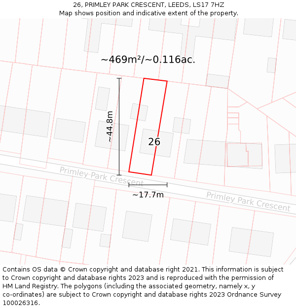 26, PRIMLEY PARK CRESCENT, LEEDS, LS17 7HZ: Plot and title map