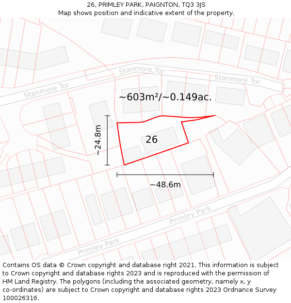 26, PRIMLEY PARK, PAIGNTON, TQ3 3JS: Plot and title map