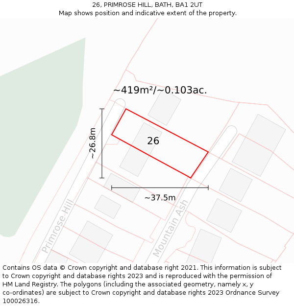 26, PRIMROSE HILL, BATH, BA1 2UT: Plot and title map