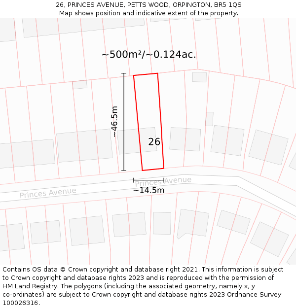 26, PRINCES AVENUE, PETTS WOOD, ORPINGTON, BR5 1QS: Plot and title map