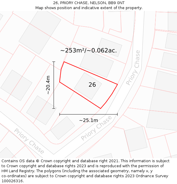 26, PRIORY CHASE, NELSON, BB9 0NT: Plot and title map
