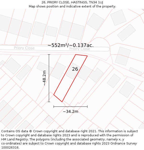 26, PRIORY CLOSE, HASTINGS, TN34 1UJ: Plot and title map
