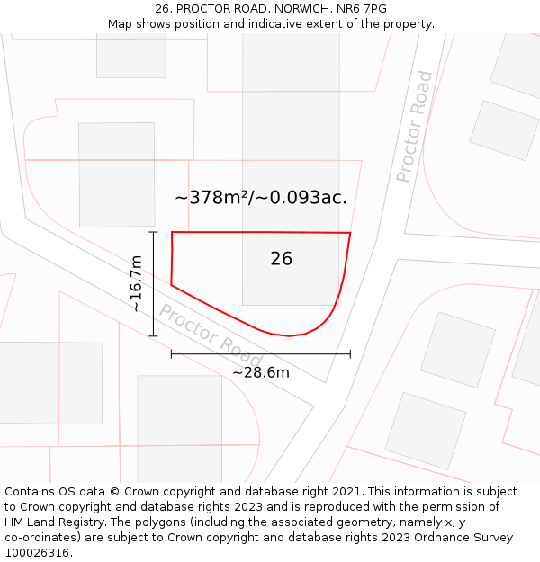 26, PROCTOR ROAD, NORWICH, NR6 7PG: Plot and title map