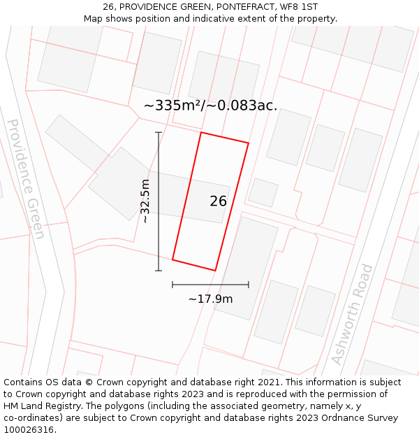 26, PROVIDENCE GREEN, PONTEFRACT, WF8 1ST: Plot and title map