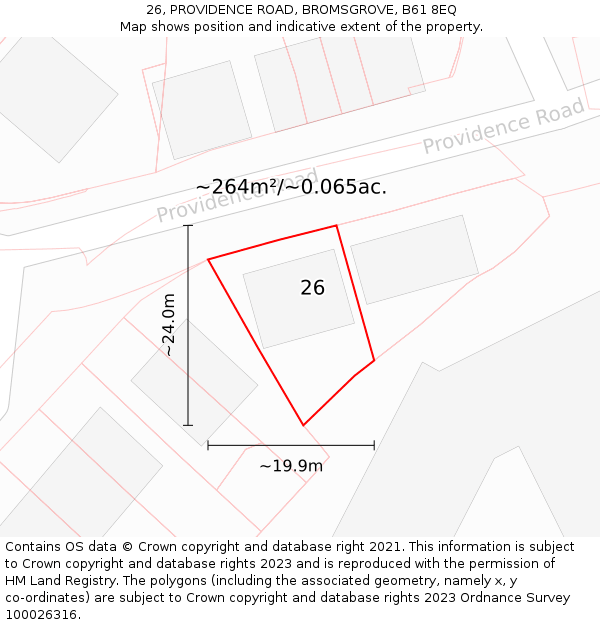 26, PROVIDENCE ROAD, BROMSGROVE, B61 8EQ: Plot and title map