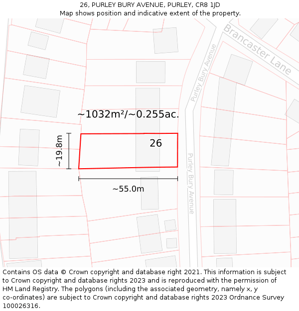 26, PURLEY BURY AVENUE, PURLEY, CR8 1JD: Plot and title map