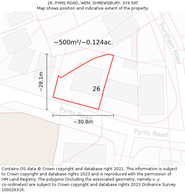 26, PYMS ROAD, WEM, SHREWSBURY, SY4 5AT: Plot and title map