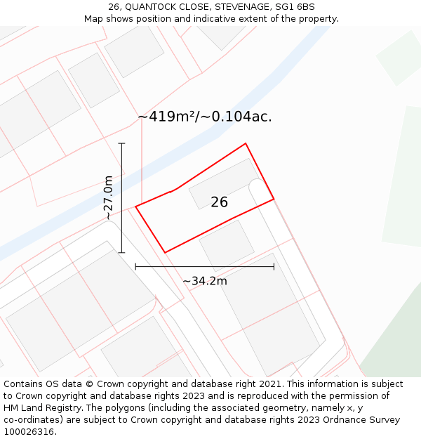 26, QUANTOCK CLOSE, STEVENAGE, SG1 6BS: Plot and title map