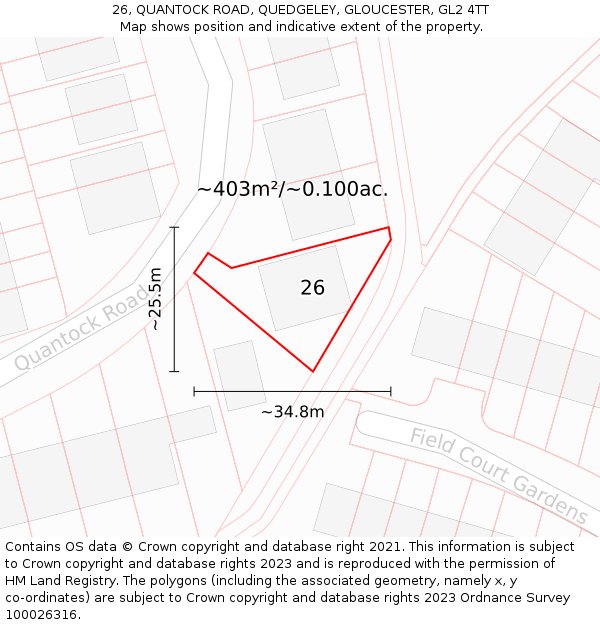 26, QUANTOCK ROAD, QUEDGELEY, GLOUCESTER, GL2 4TT: Plot and title map