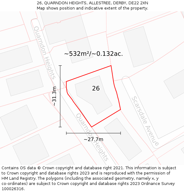 26, QUARNDON HEIGHTS, ALLESTREE, DERBY, DE22 2XN: Plot and title map
