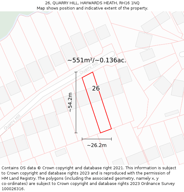 26, QUARRY HILL, HAYWARDS HEATH, RH16 1NQ: Plot and title map