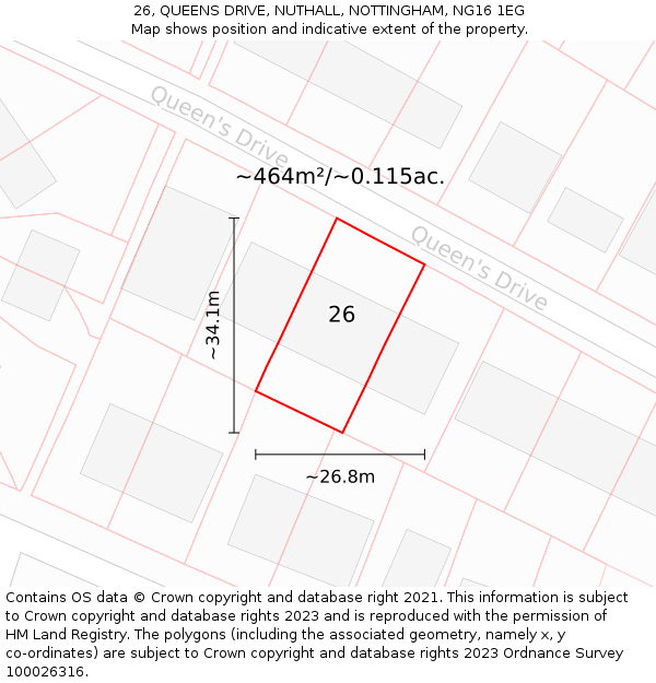 26, QUEENS DRIVE, NUTHALL, NOTTINGHAM, NG16 1EG: Plot and title map