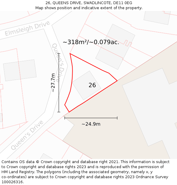 26, QUEENS DRIVE, SWADLINCOTE, DE11 0EG: Plot and title map