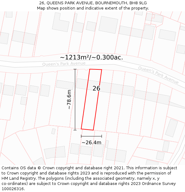 26, QUEENS PARK AVENUE, BOURNEMOUTH, BH8 9LG: Plot and title map