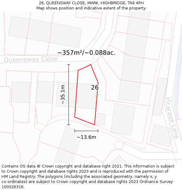 26, QUEENSWAY CLOSE, MARK, HIGHBRIDGE, TA9 4PH: Plot and title map