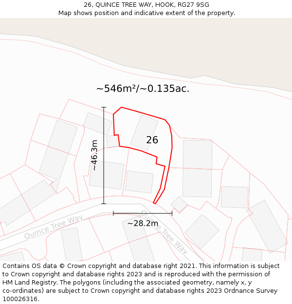 26, QUINCE TREE WAY, HOOK, RG27 9SG: Plot and title map
