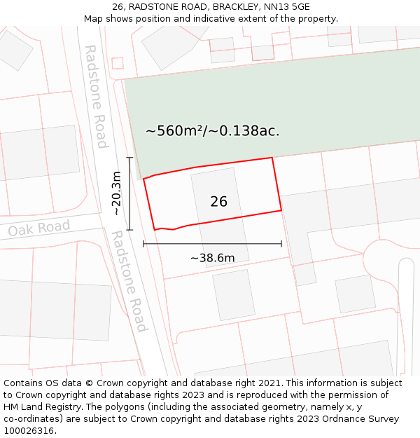 26, RADSTONE ROAD, BRACKLEY, NN13 5GE: Plot and title map