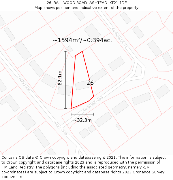 26, RALLIWOOD ROAD, ASHTEAD, KT21 1DE: Plot and title map