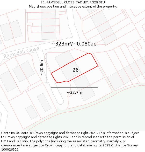 26, RAMSDELL CLOSE, TADLEY, RG26 3TU: Plot and title map