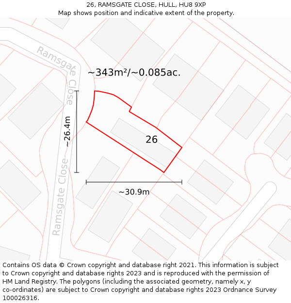 26, RAMSGATE CLOSE, HULL, HU8 9XP: Plot and title map