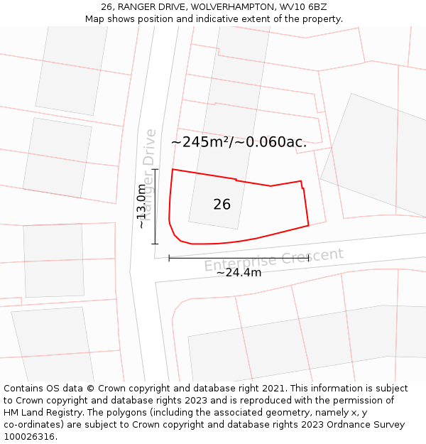 26, RANGER DRIVE, WOLVERHAMPTON, WV10 6BZ: Plot and title map