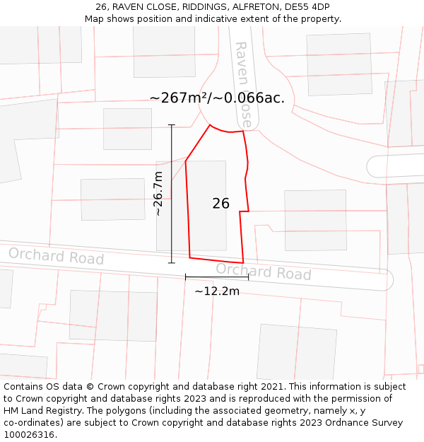 26, RAVEN CLOSE, RIDDINGS, ALFRETON, DE55 4DP: Plot and title map