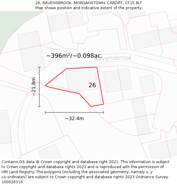 26, RAVENSBROOK, MORGANSTOWN, CARDIFF, CF15 8LT: Plot and title map
